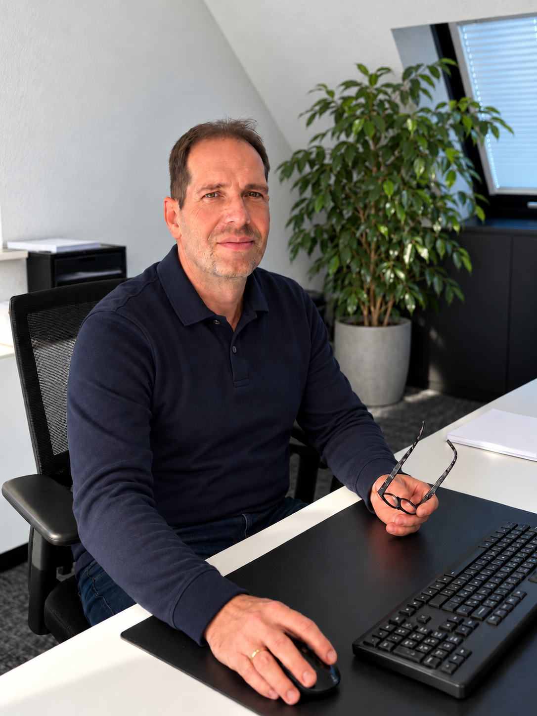 Sven Dziubek, Geschäftsführender Inhaber, an seinem Arbeitsplatz